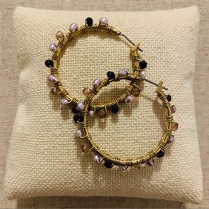 BP | Earrings |  Hoops |Black/Pink Stones & Pearls